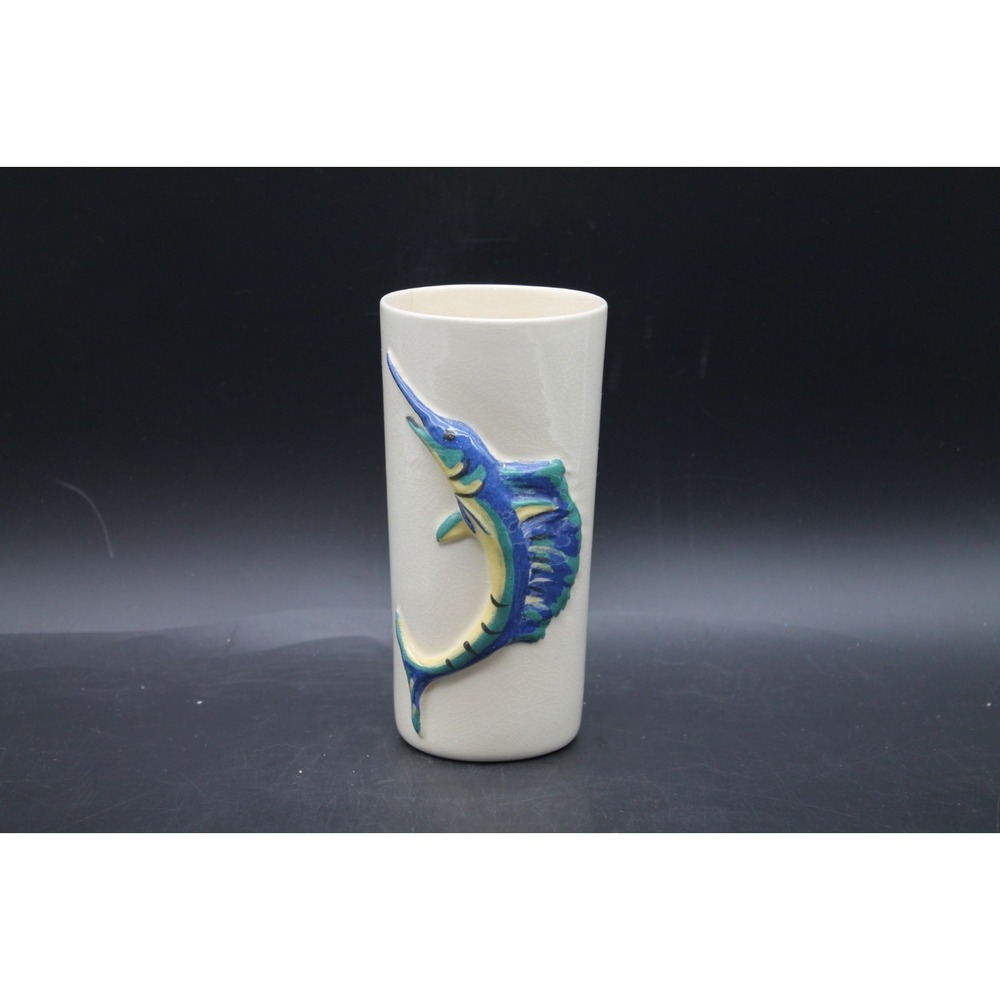 Nancy Lee Davis California Pottery Marlin Swordfish Drinking Glass Tumbler